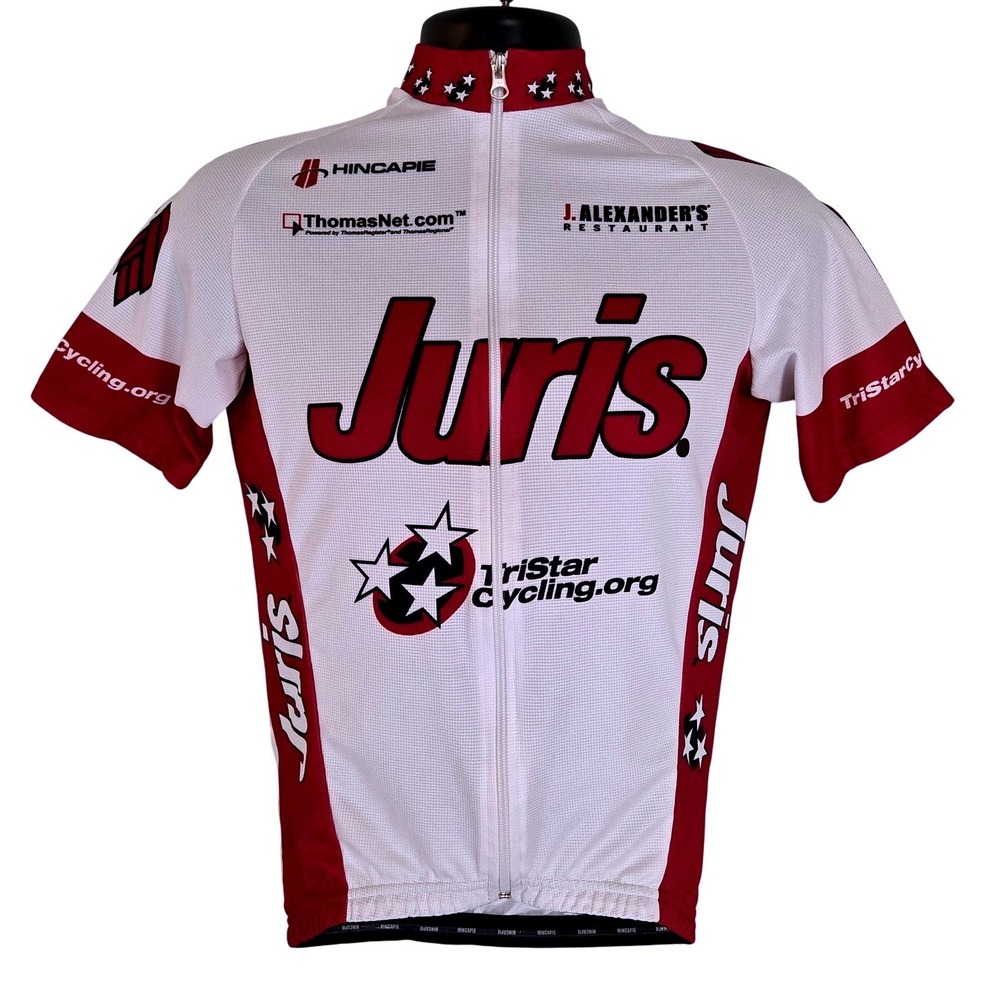 Hincapie Cycling Jersey Full Zip Short Sleeve Team Juris White‎ Red Mens Small